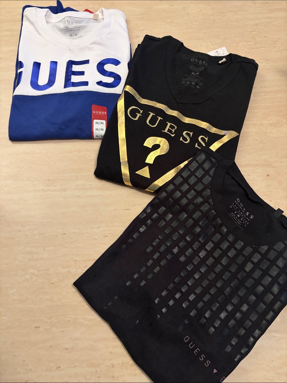 GUESS Men’s Tees with Matte Grid & Logo Accents